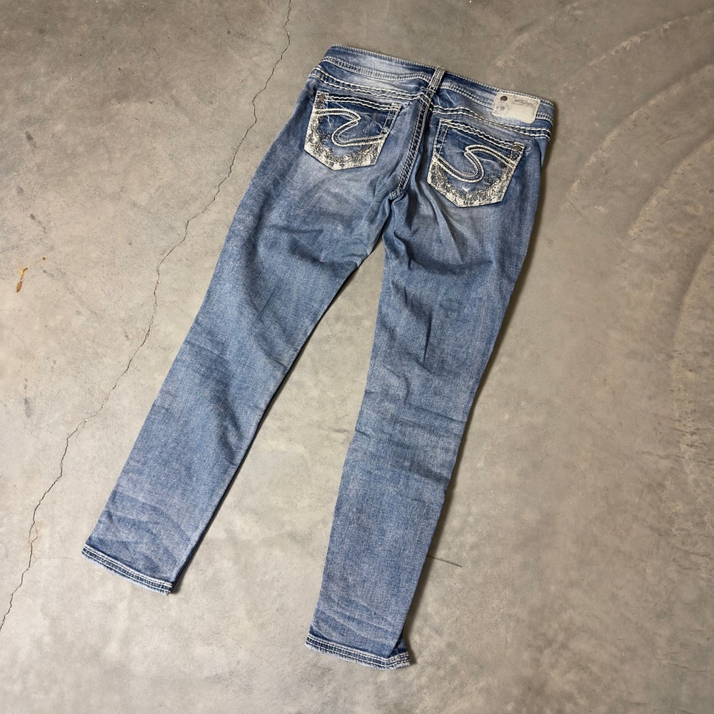 Silver Jeans Co Aiko Skinny Jeans Womens 29x29 Blue Distressed‎ Y2K Western Rip